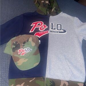 Polo by Ralph Lauren Kids Navy & Gray Zip Hoodie with Camo Trim and Matching Hat